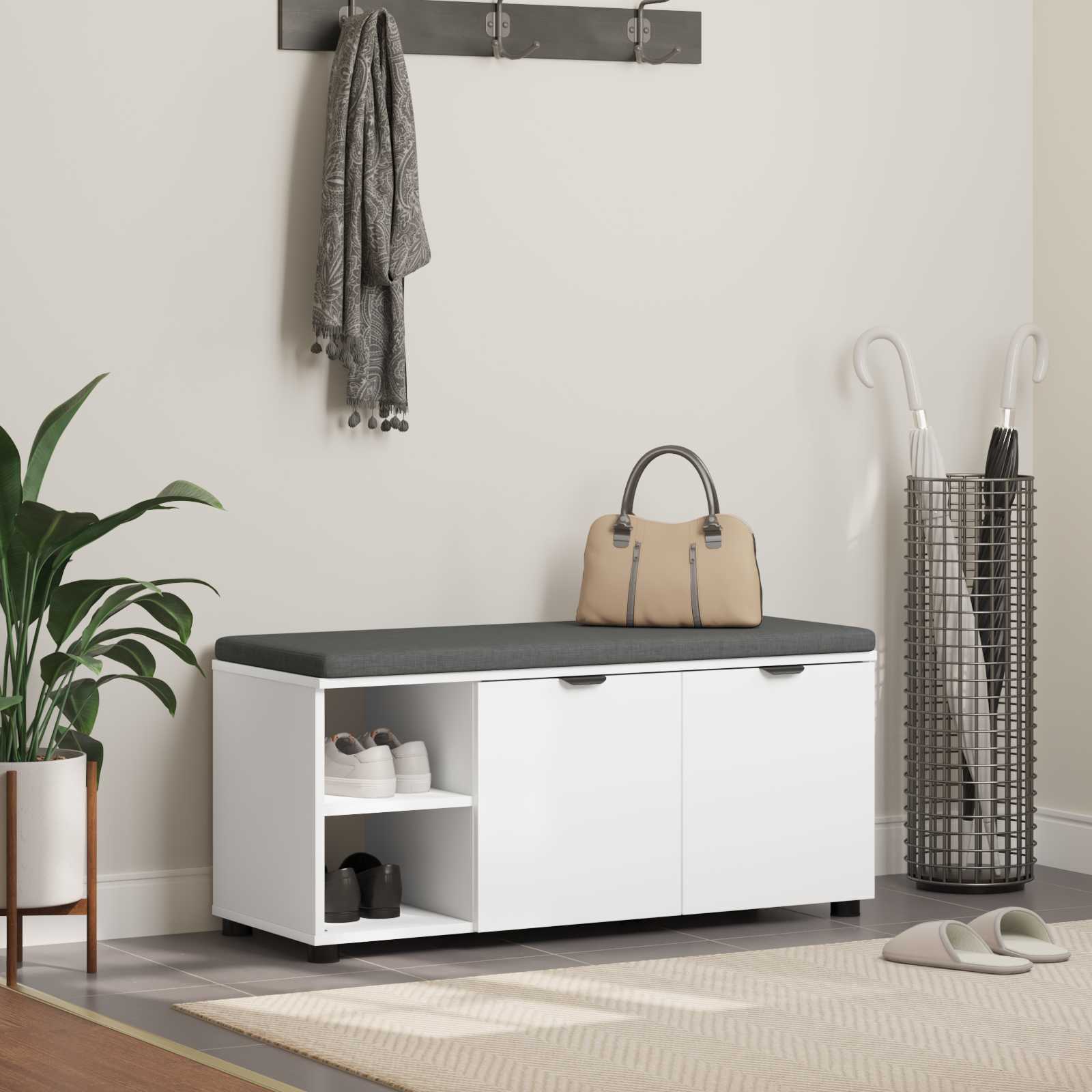 Пейка за коридор с възглавница Едноцветен Бяло 100 x 38 x 46 см