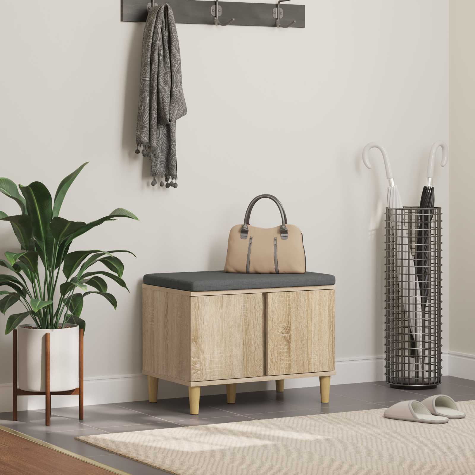 vidaXL Flurbank mit Kissen mit Regal Sonoma-Eiche 60 x 38 x 46 cm