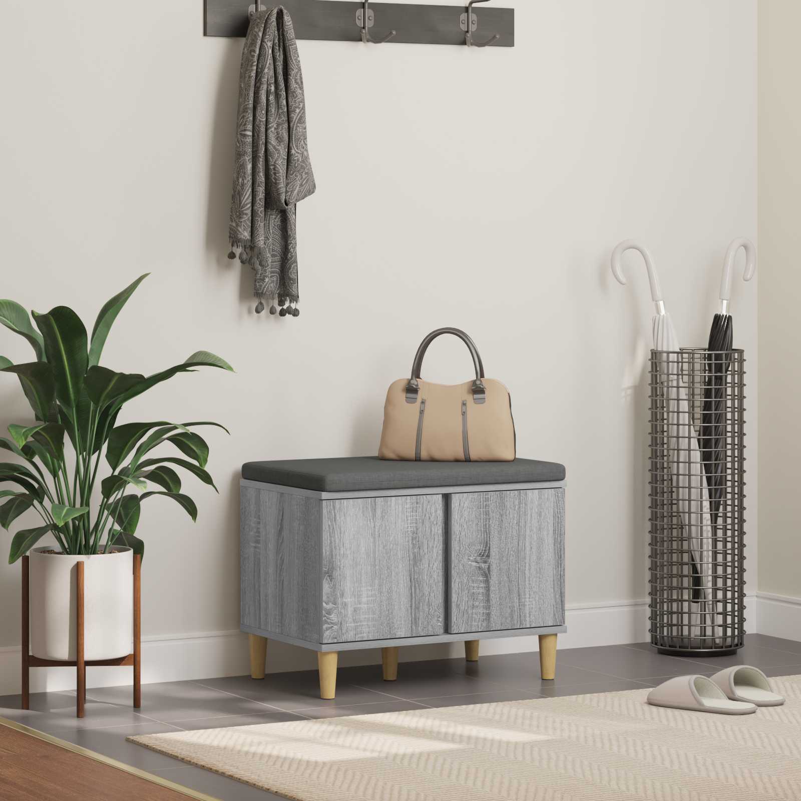 Haldna klop z blazino z vrati Siva Sonoma 60 x 38 x 46 cm