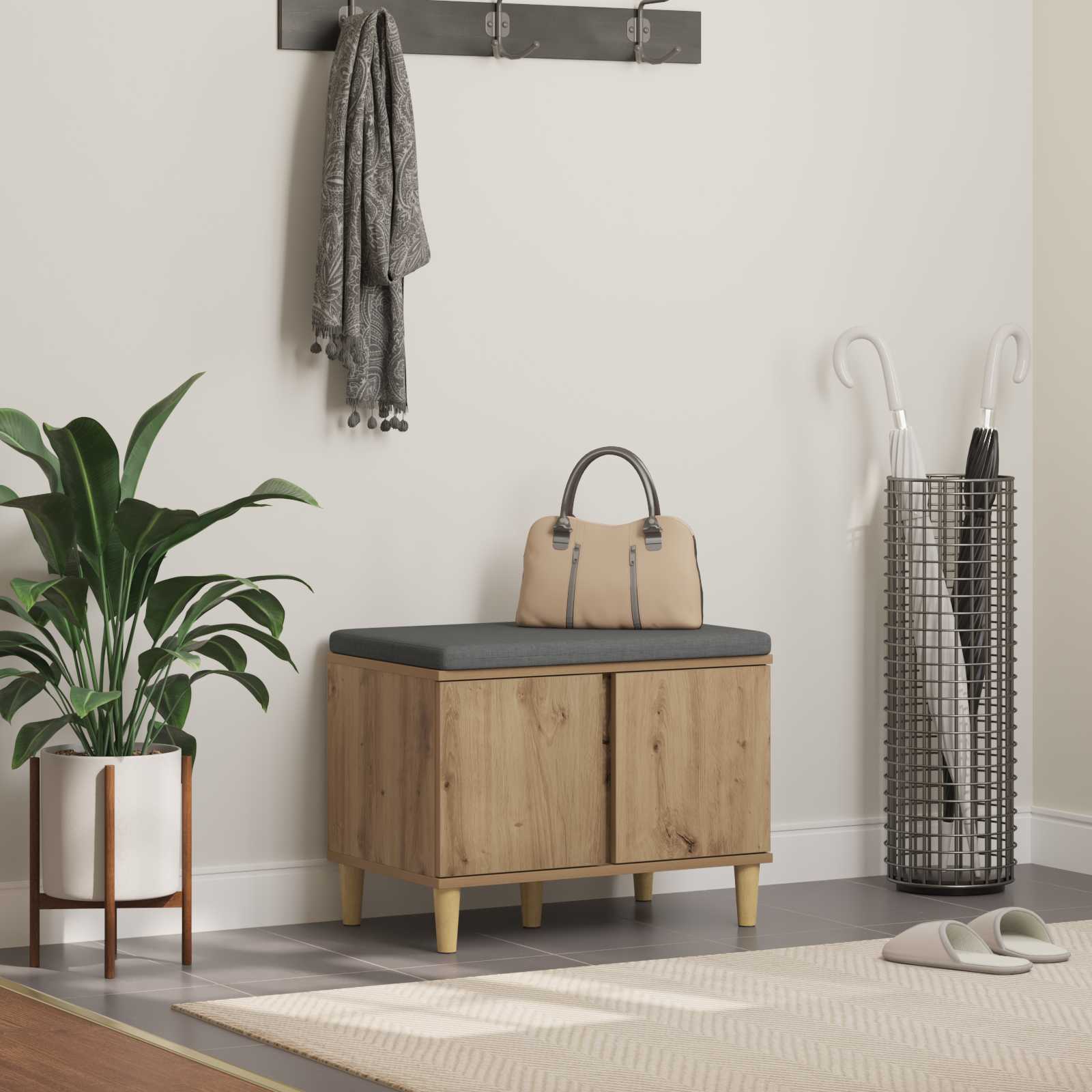 vidaXL Flurbank mit Kissen mit Speicher Artisan-Eiche 60 x 38 x 46 cm