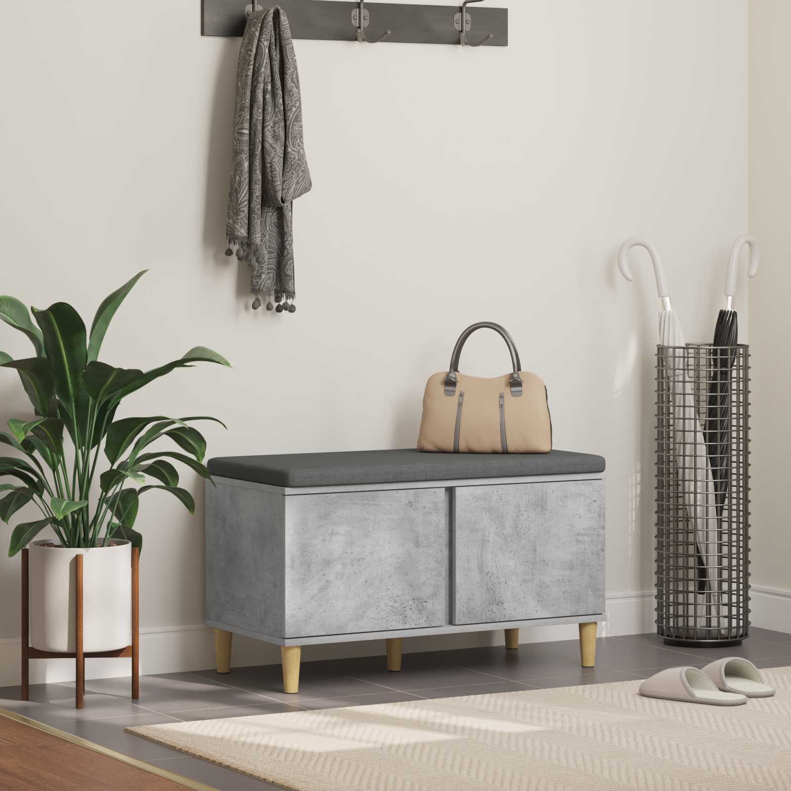 Haldna klop z blazino z vrati Betonsko siva 60 x 38 x 46 cm