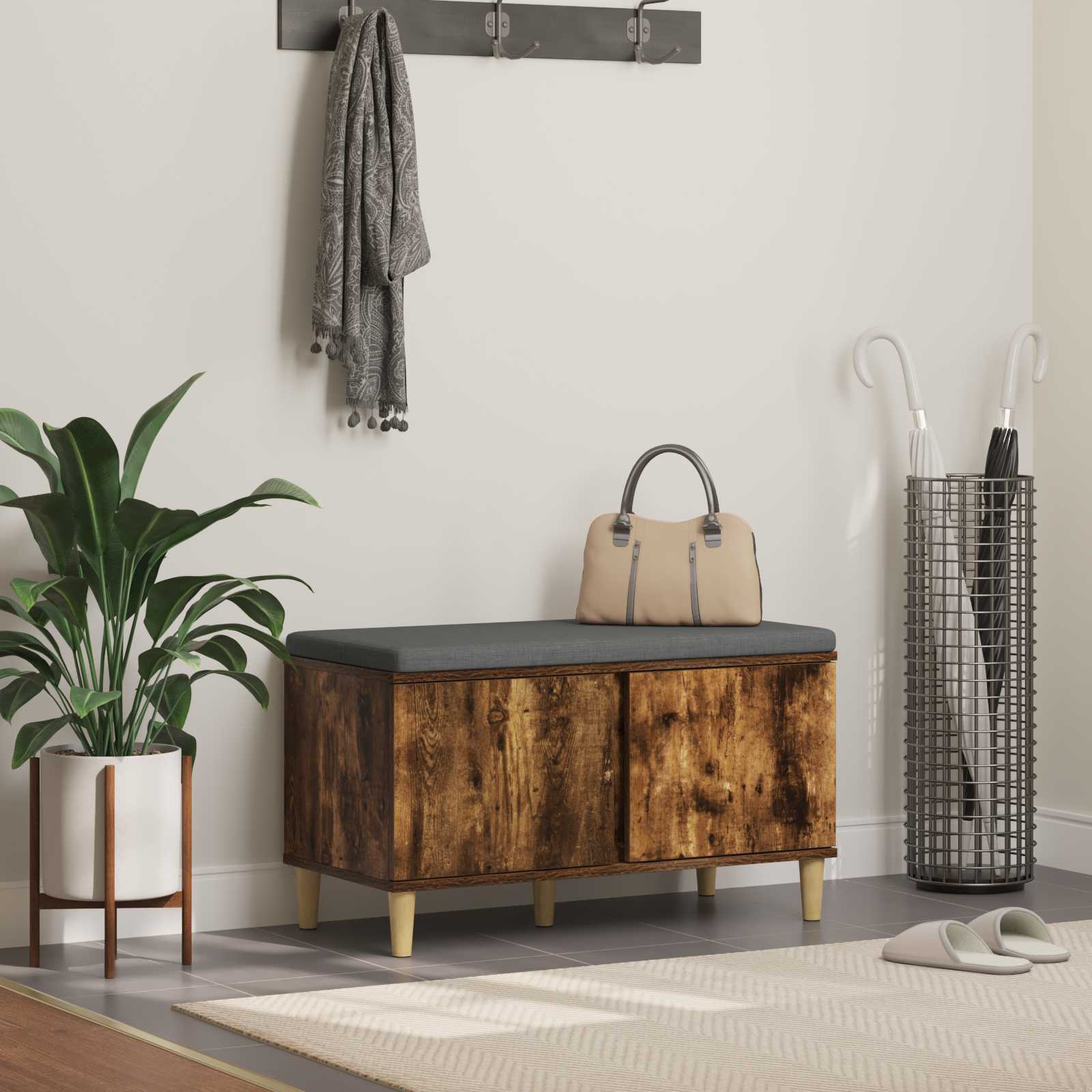 vidaXL Flurbank mit Kissen mit Regal Geräucherte Eiche 80 x 38 x 46 cm