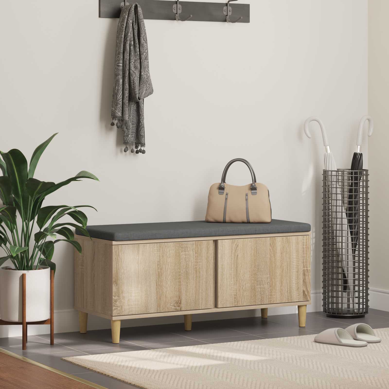 vidaXL Flurbank mit Kissen mit Speicher Sonoma-Eiche 100 x 38 x 46 cm