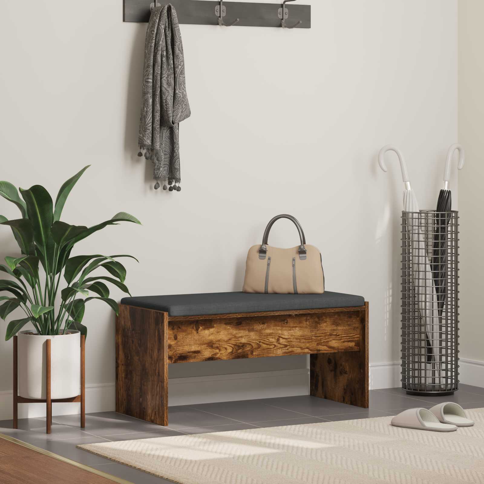 vidaXL Bancă pentru hol cu pernă Stejar fumuriu 83 x 38 x 40 cm