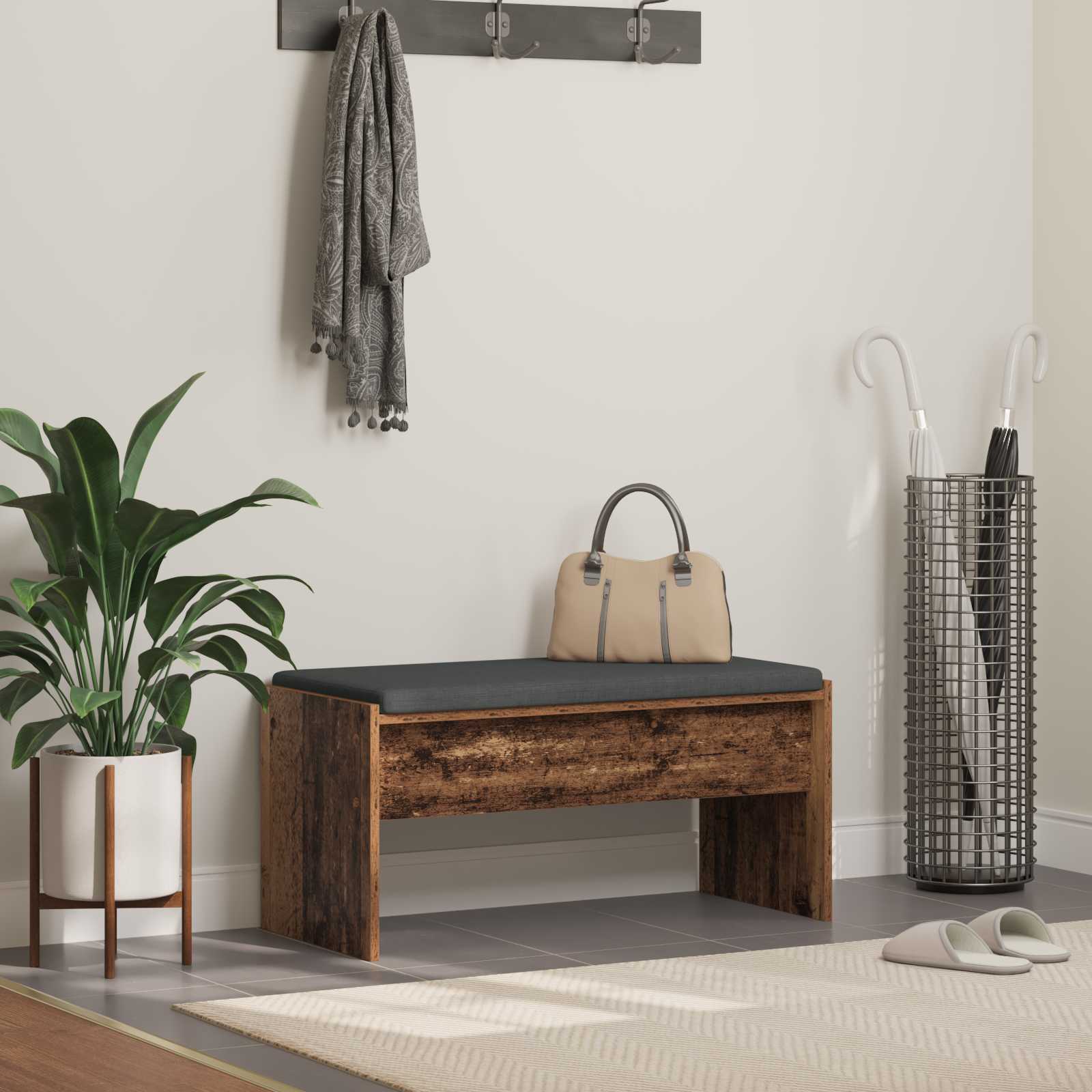vidaXL Bancă pentru hol cu pernă Lemn vechi 83 x 38 x 40 cm