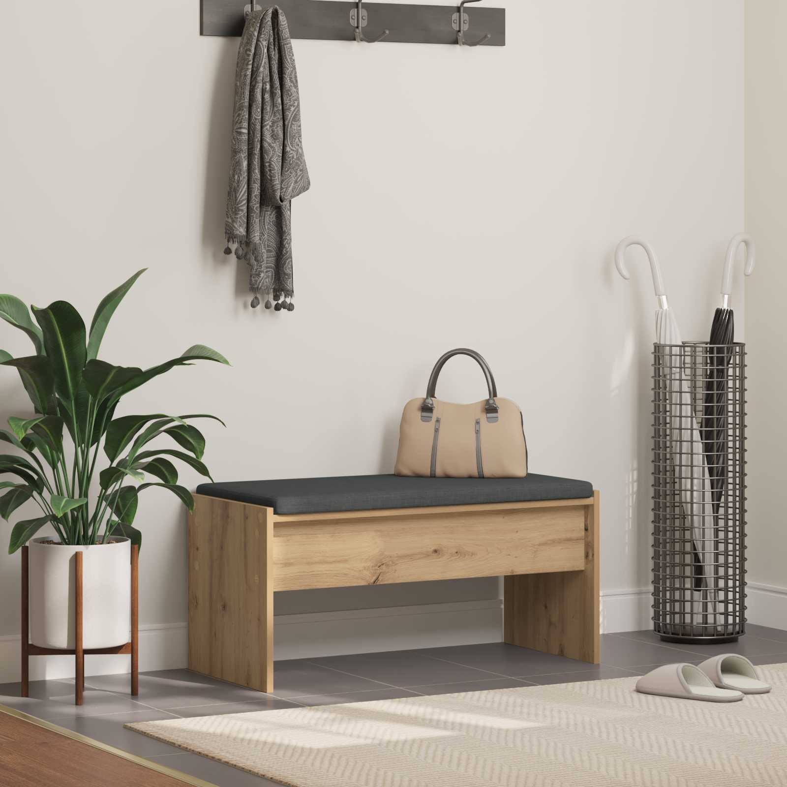 vidaXL Bancă pentru hol cu pernă Stejar Artizanal 83 x 38 x 40 cm