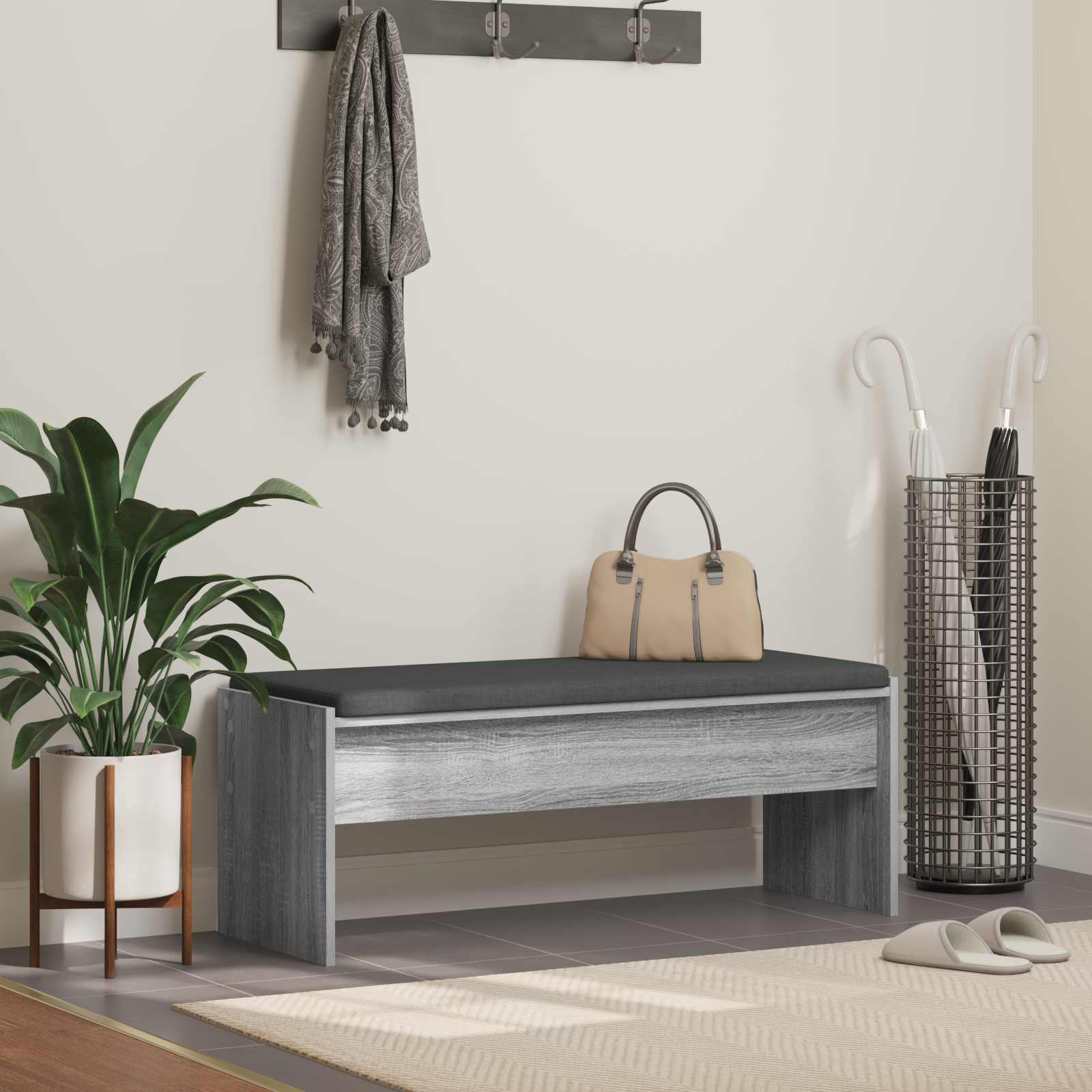 vidaXL Bancă pentru hol cu pernă Gri Sonoma 103 x 38 x 40 cm