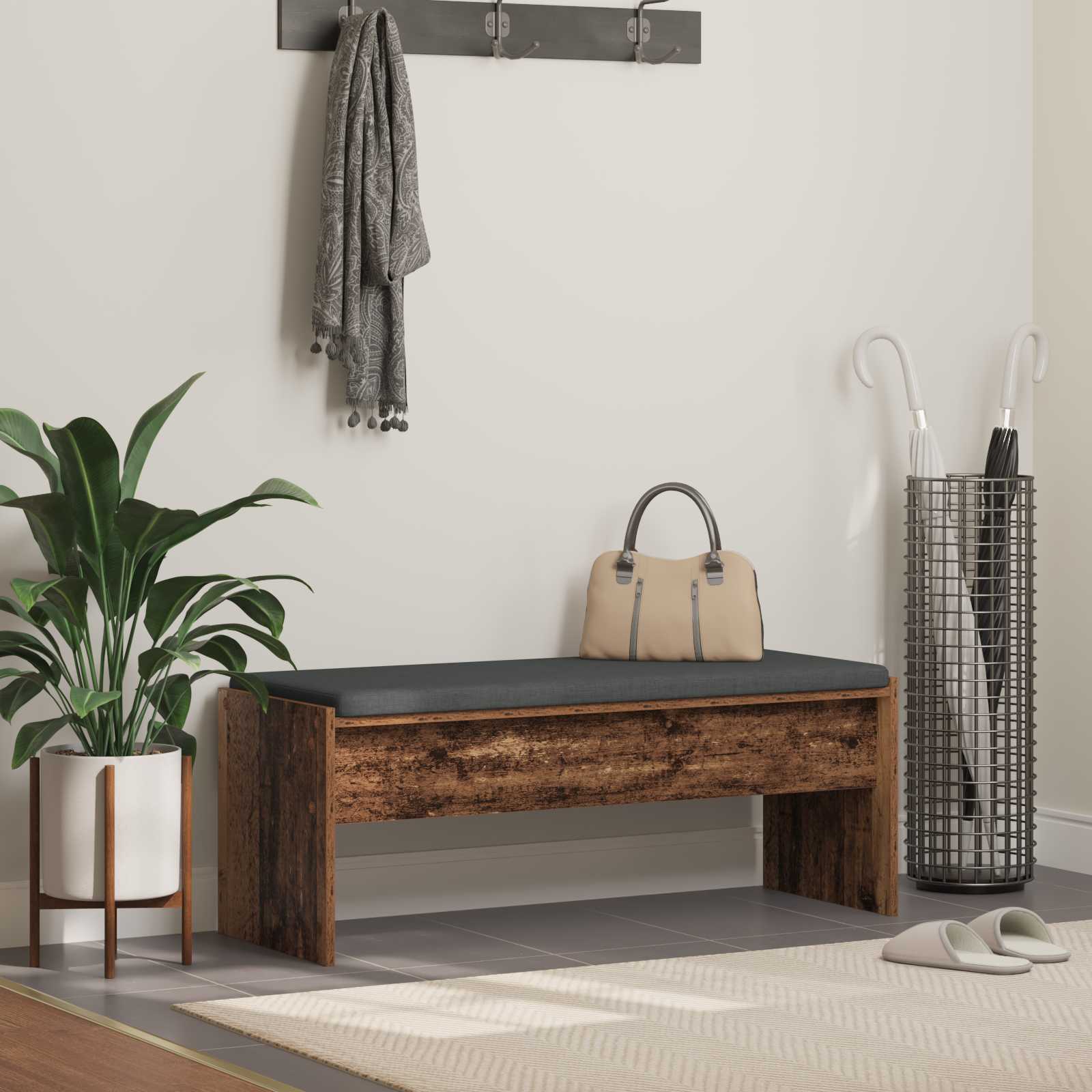 vidaXL Bancă pentru hol cu pernă Lemn vechi 103 x 38 x 40 cm