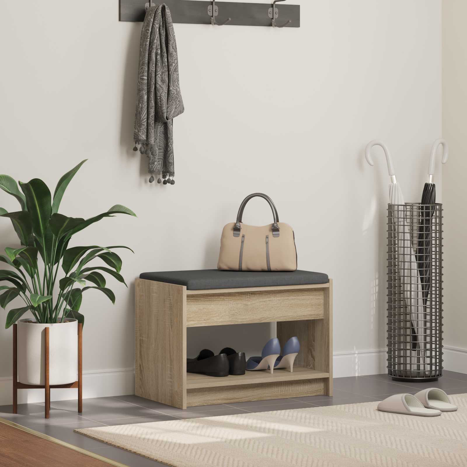 vidaXL Flurbank mit Kissen mit Regal Sonoma-Eiche 63 x 38 x 45 cm