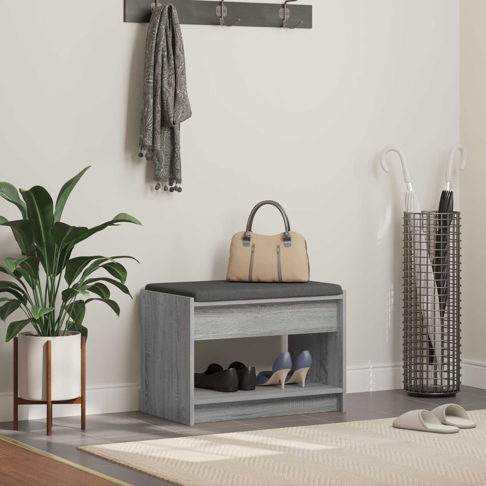 vidaXL Bancă pentru hol cu pernă cu raft Sonoma gri 63 x 38 x 45 cm
