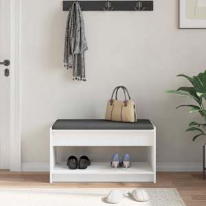 Chodbičková lavice s polštářem s policí Bílý 83 x 38 x 45 cm - obrázek 4