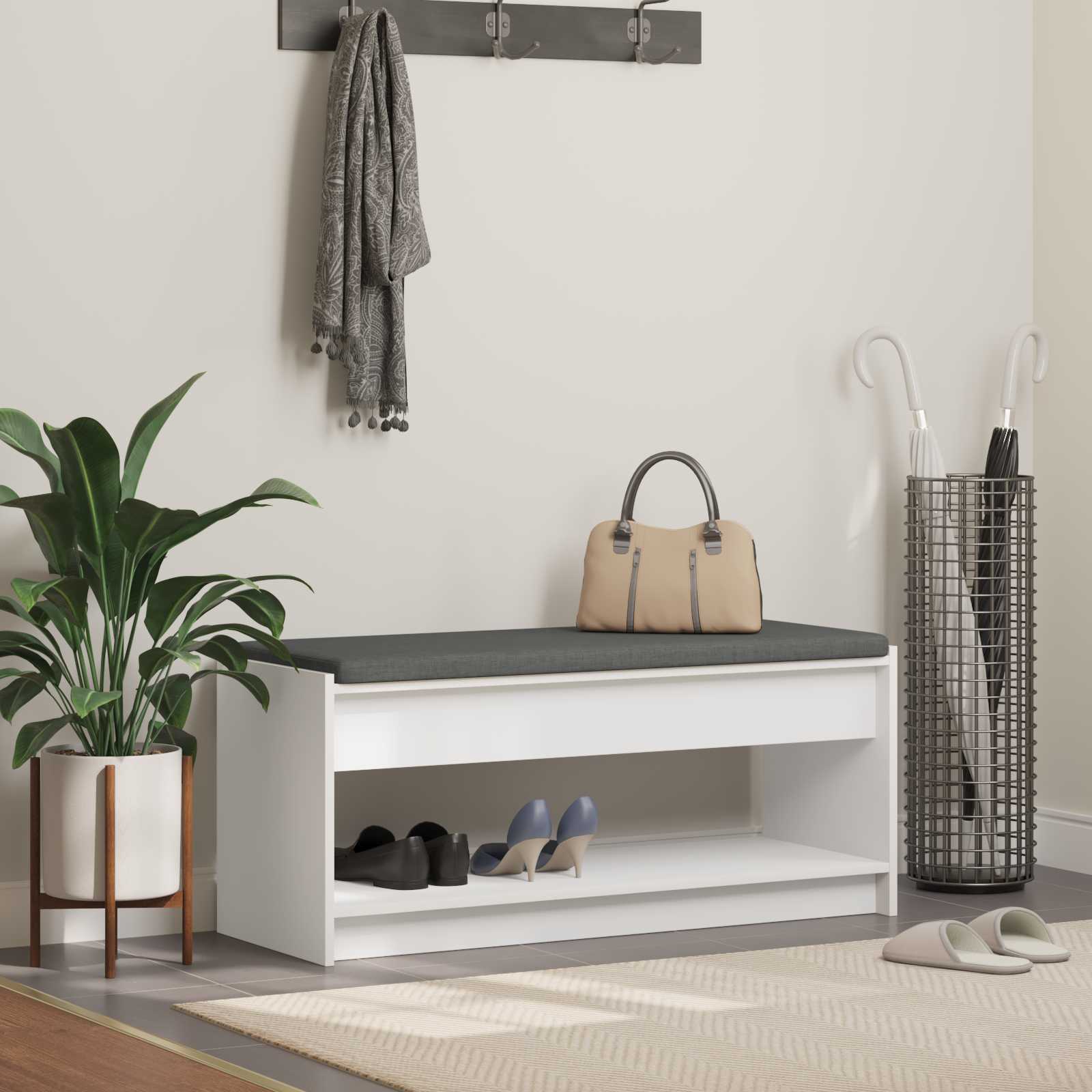 vidaXL Flurbank mit Kissen mit Regal Weiß 103 x 38 x 45 cm