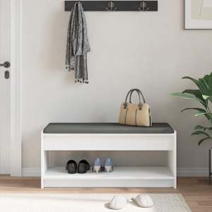 Chodbičková lavice s polštářem s policí Bílý 103 x 38 x 45 cm - obrázek 4