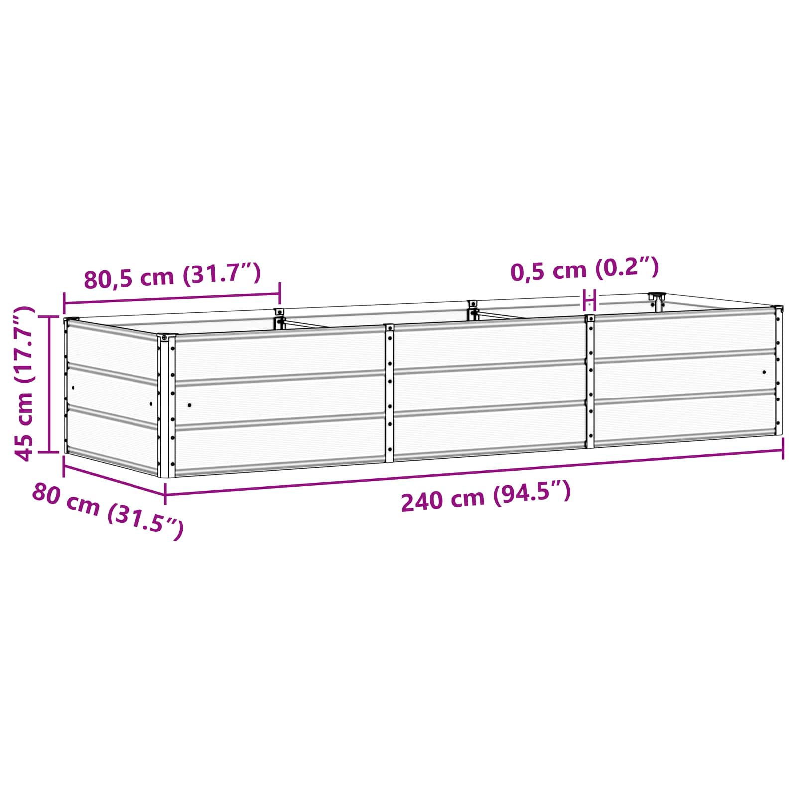 Plantenbak Lichtgrijs 240 x 80 x 45 cm Staal image 7