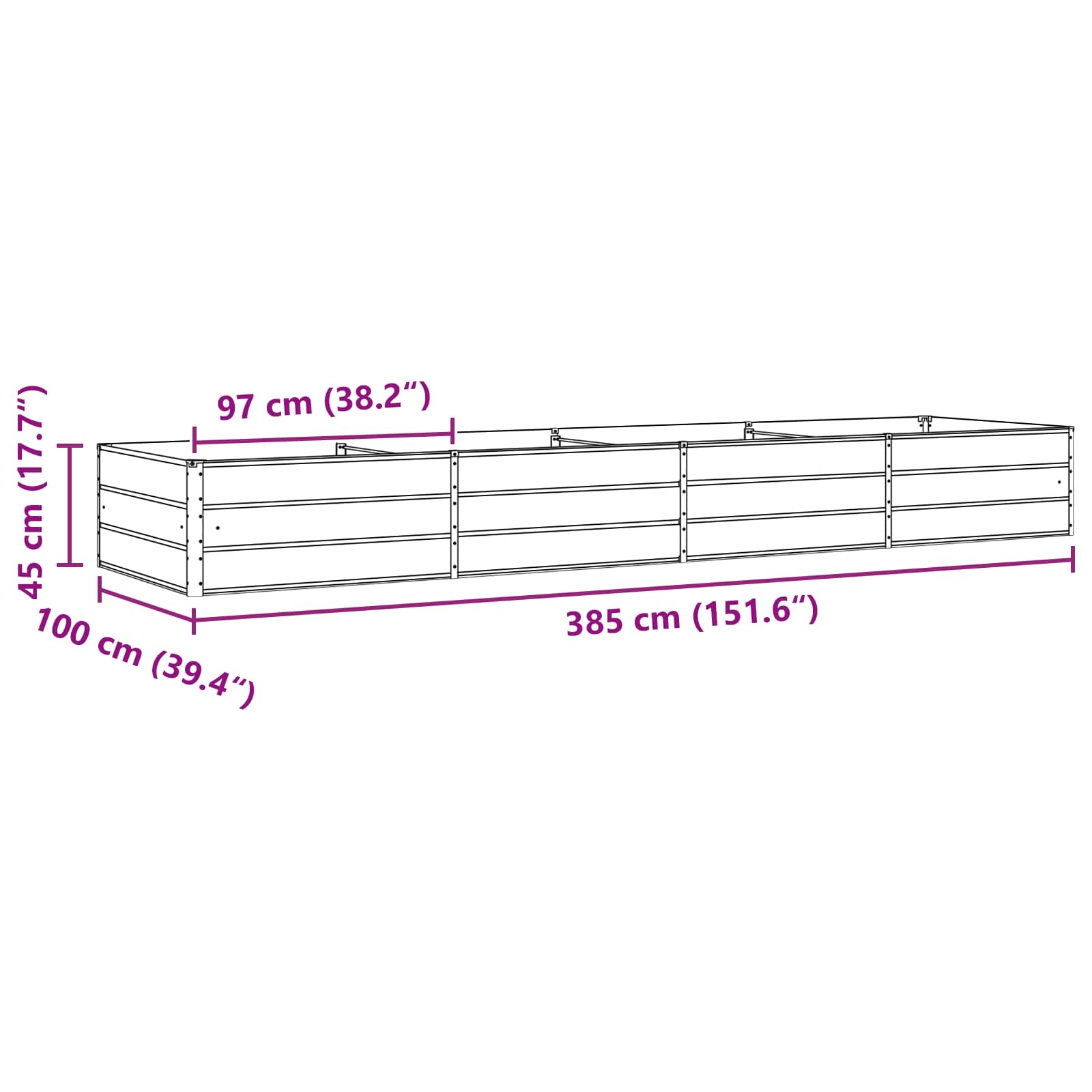 Cvetlično korito Svetlo siva 195 x 100 x 45 cm Cinkana jeklena - slika 11
