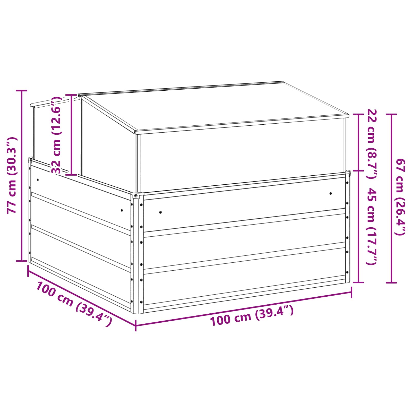 Cvetlično korito Svetlo siva 100 x 100 x 77 cm Cinkana jeklena - slika 10