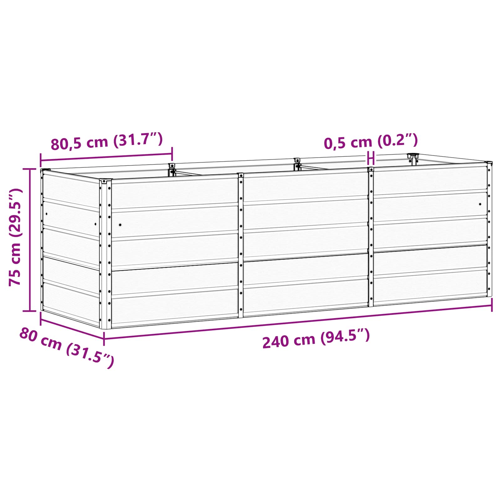 Cvetlično korito Antracit 240 x 80 x 75 cm Jeklo - slika 7