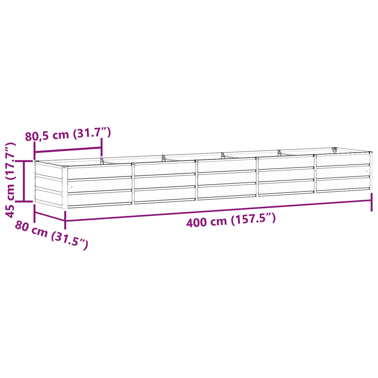 Cvetlično korito Antracit 400 x 80 x 45 cm Jeklo - slika 6