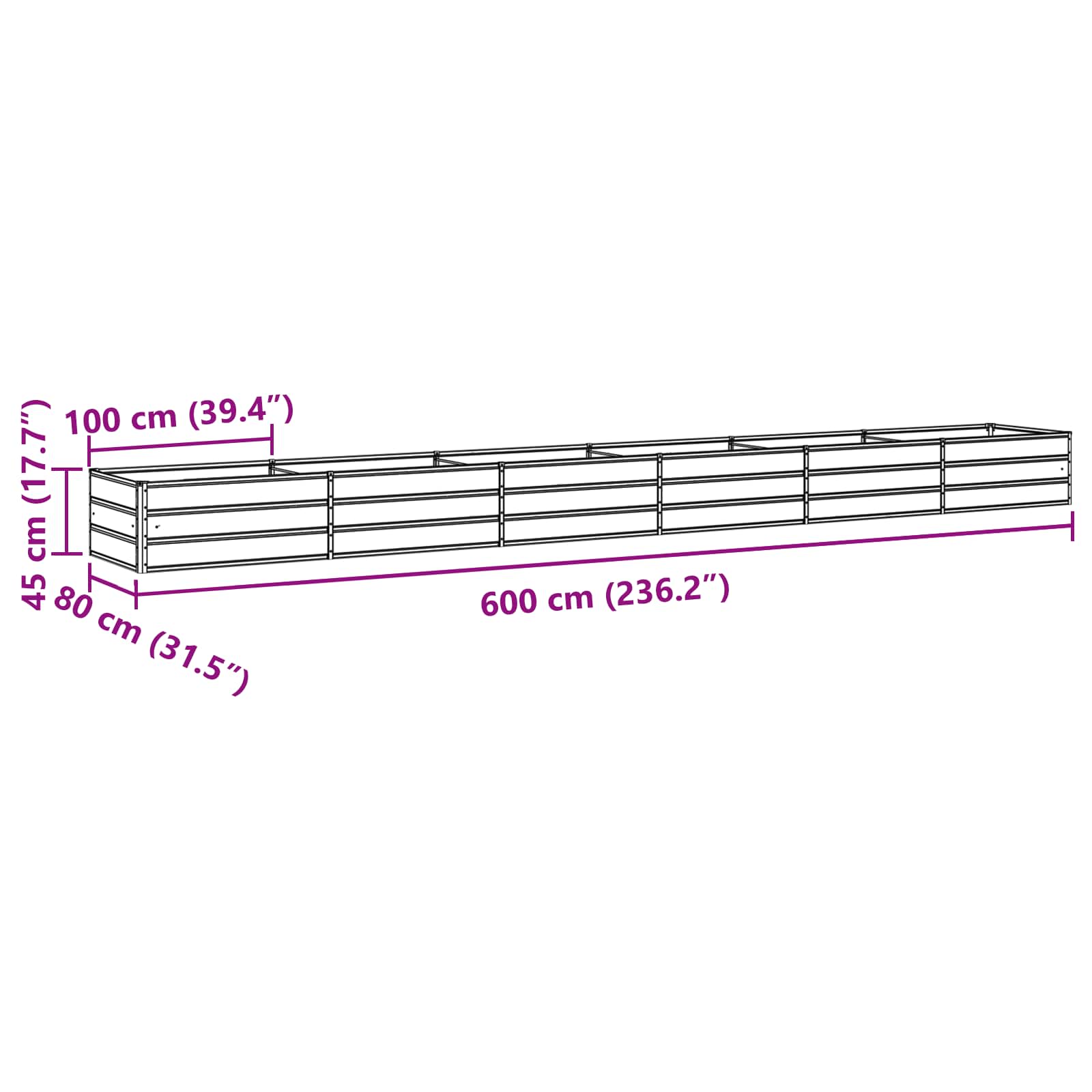 Plantenbak Antraciet 600 x 80 x 45 cm Staal image 6