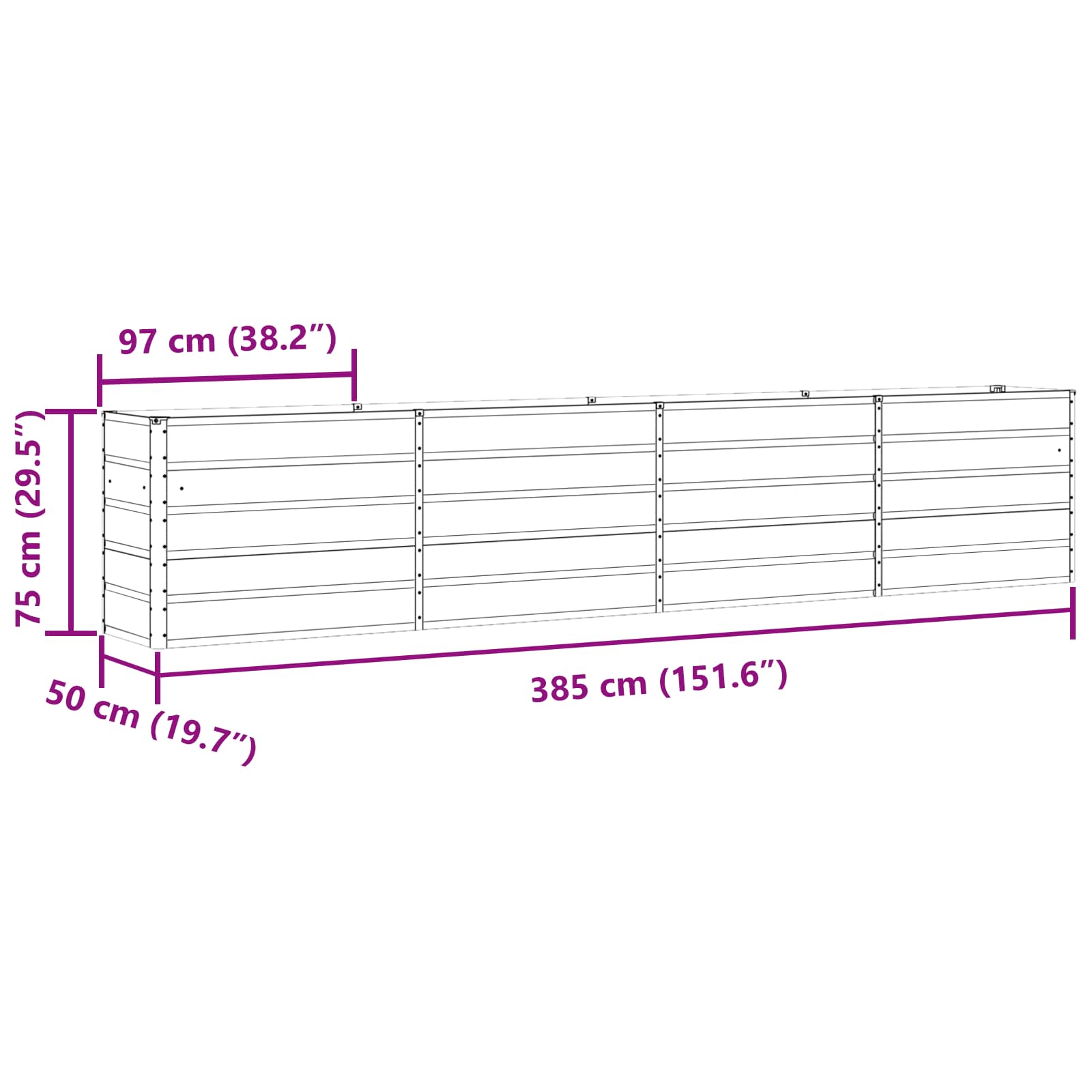 Cvetlično korito Antracit 480 x 50 x 45 cm Cinkana jeklena - slika 6