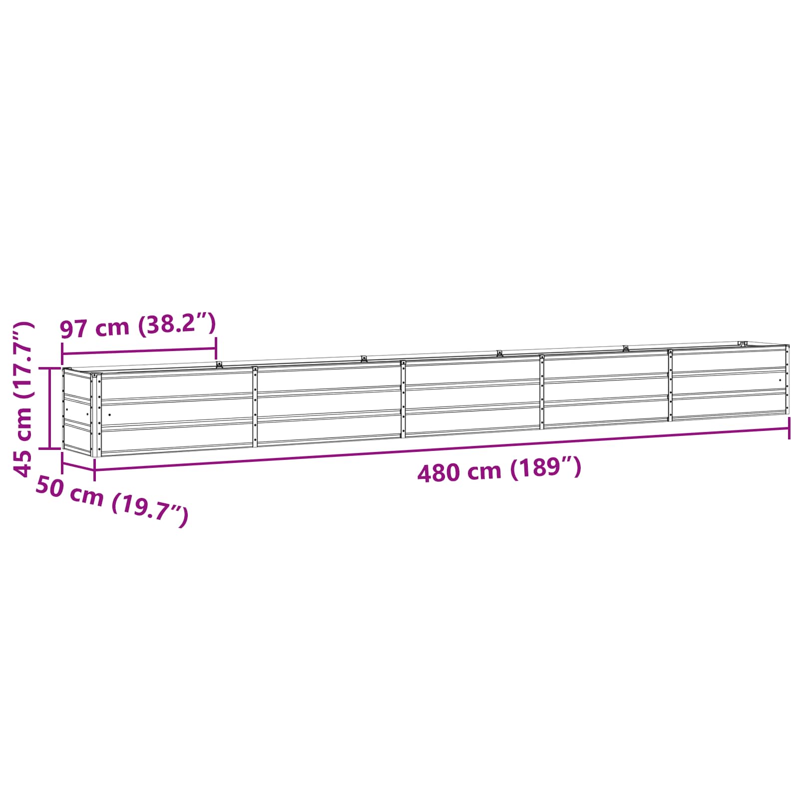 Cvetlično korito Antracit 480 x 50 x 45 cm Cinkana jeklena - slika 7