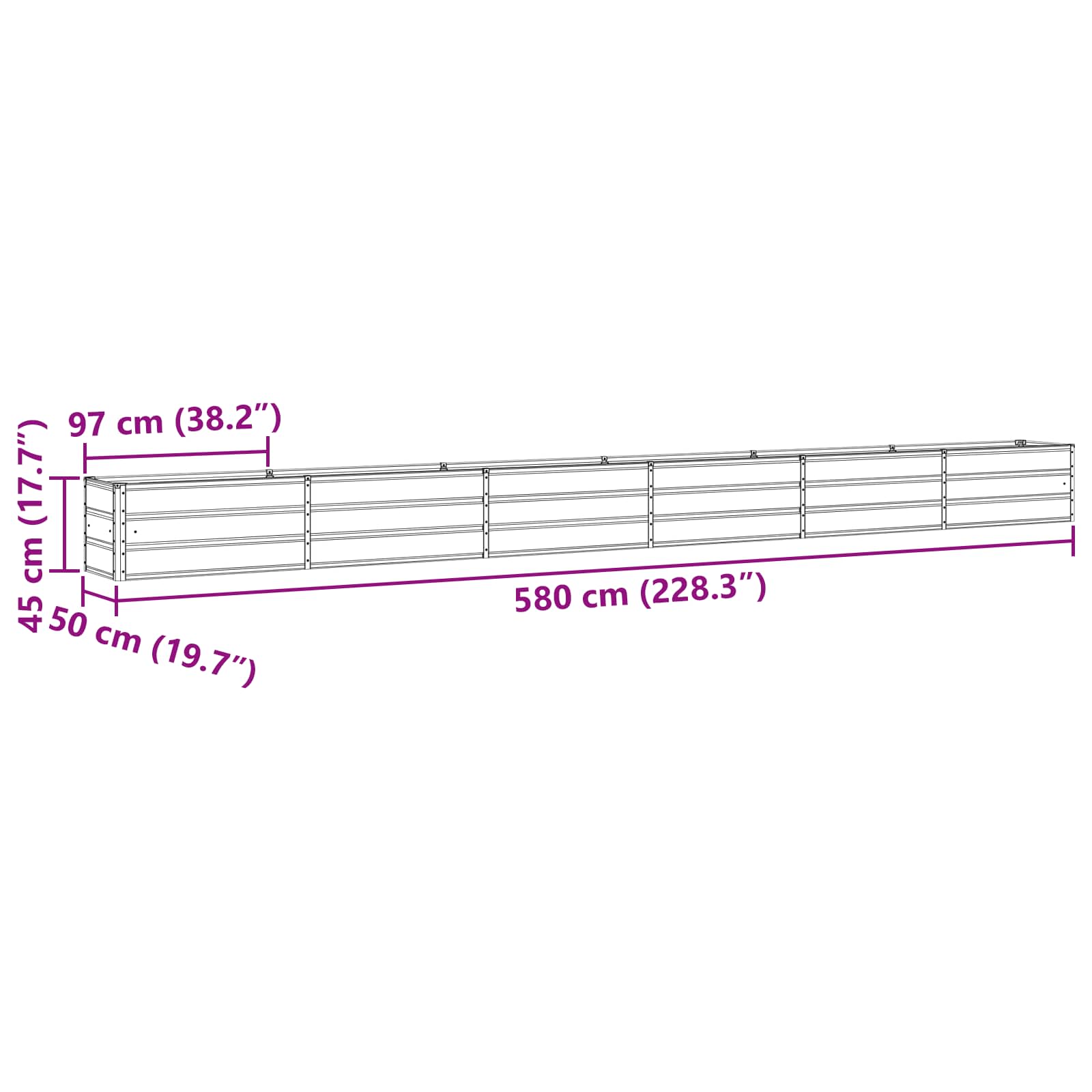 Cvetlično korito Antracit 480 x 50 x 45 cm Cinkana jeklena - slika 7