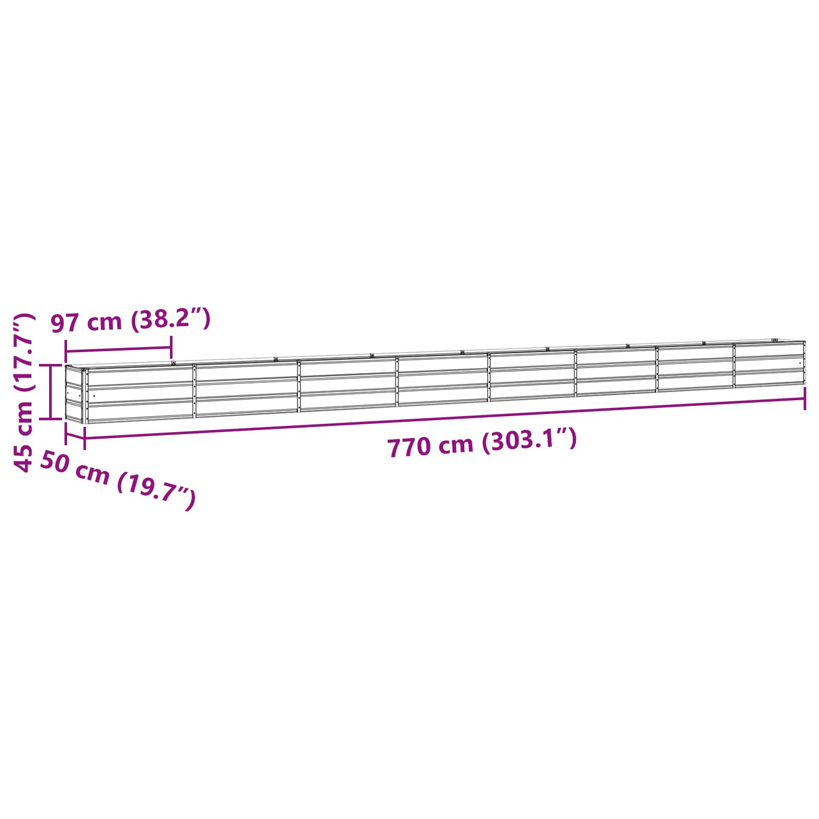 Cvetlično korito Antracit 480 x 50 x 45 cm Cinkana jeklena - slika 7