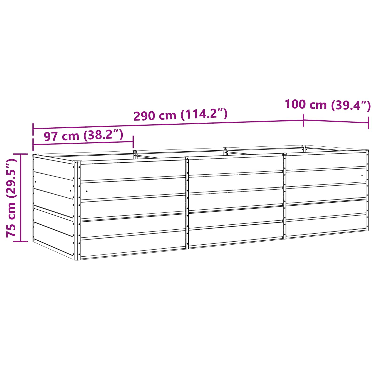 Cvetlično korito Antracit 195 x 100 x 45 cm Cinkana jeklena - slika 11