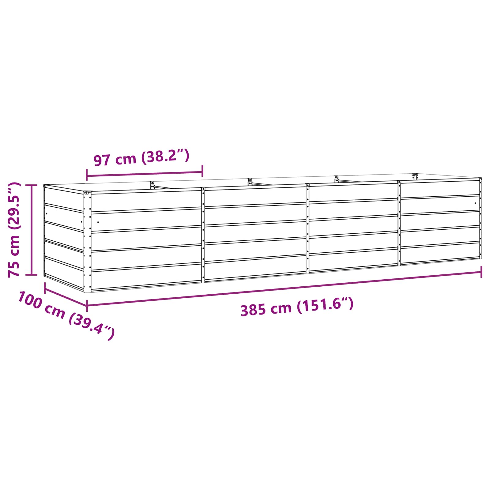 Cvetlično korito Antracit 195 x 100 x 45 cm Cinkana jeklena - slika 11