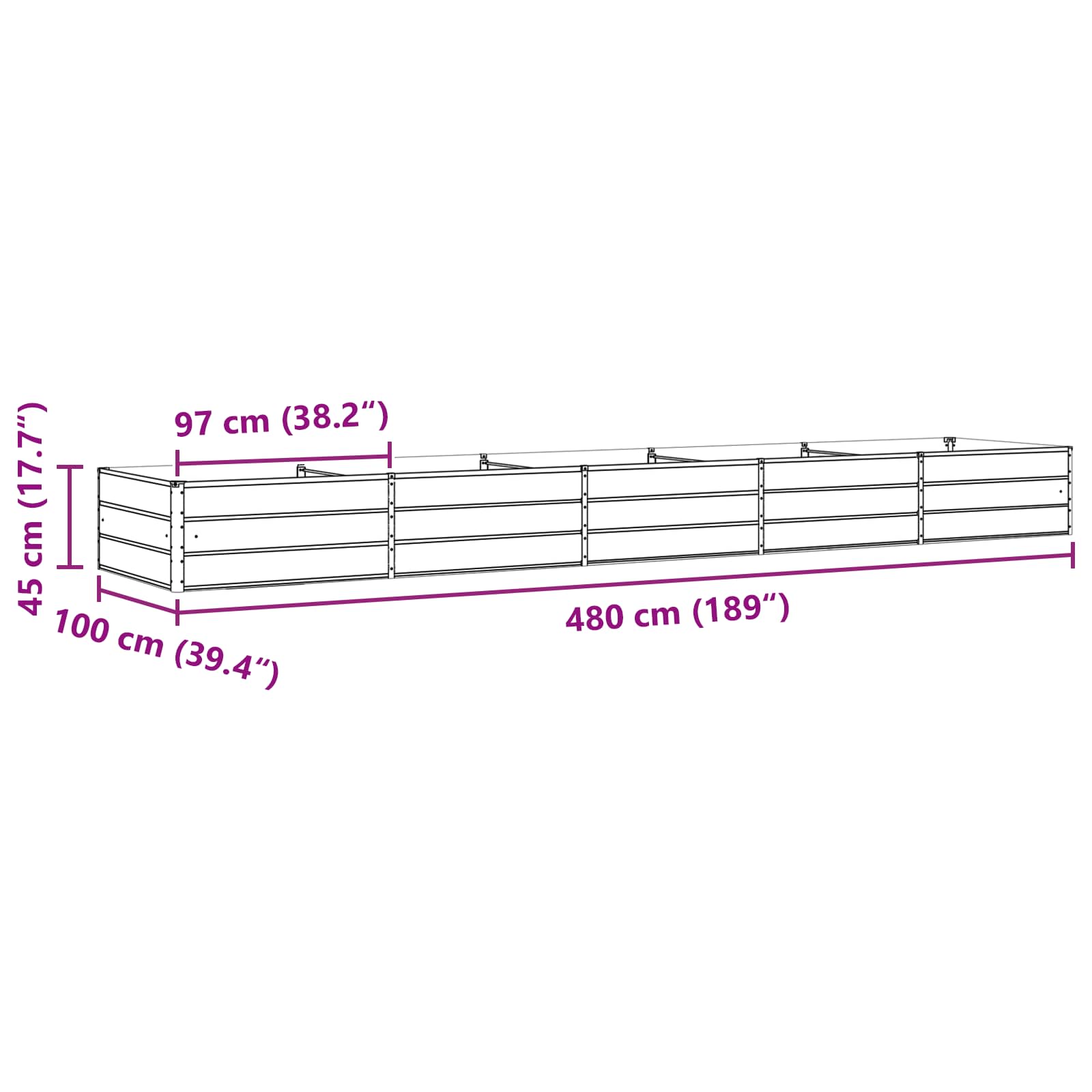 Cvetlično korito Antracit 195 x 100 x 45 cm Cinkana jeklena - slika 11