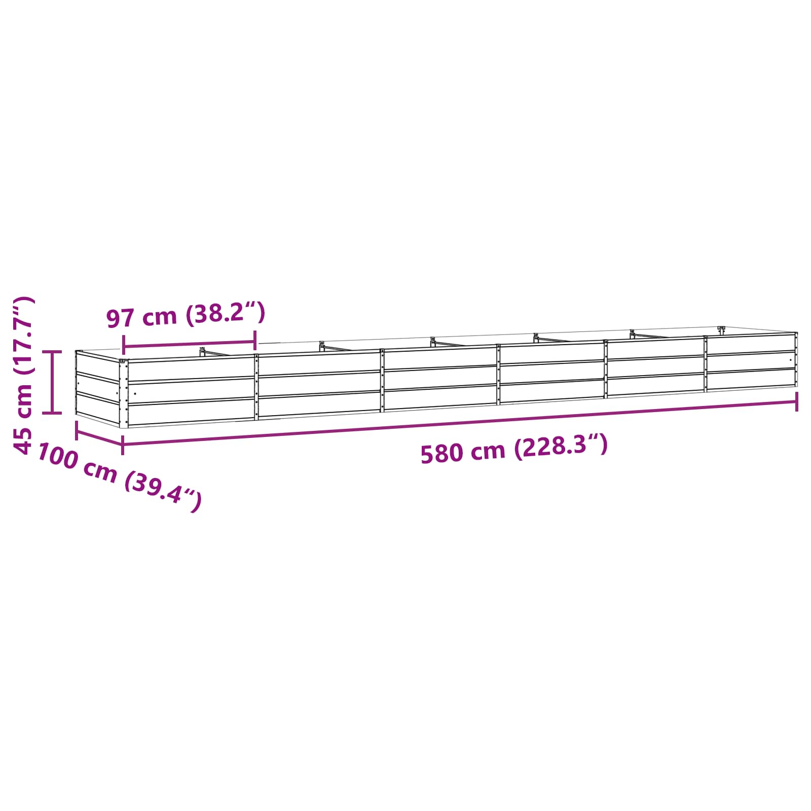 Cvetlično korito Antracit 195 x 100 x 45 cm Cinkana jeklena - slika 11