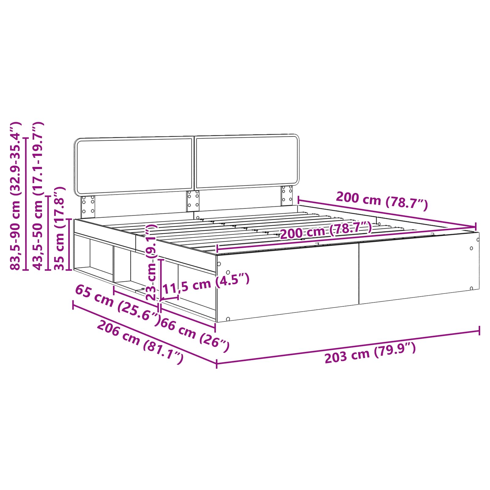 Bedframe met hoofdeinde Zwart 200 x 200 cm Massief grenenhout image 13