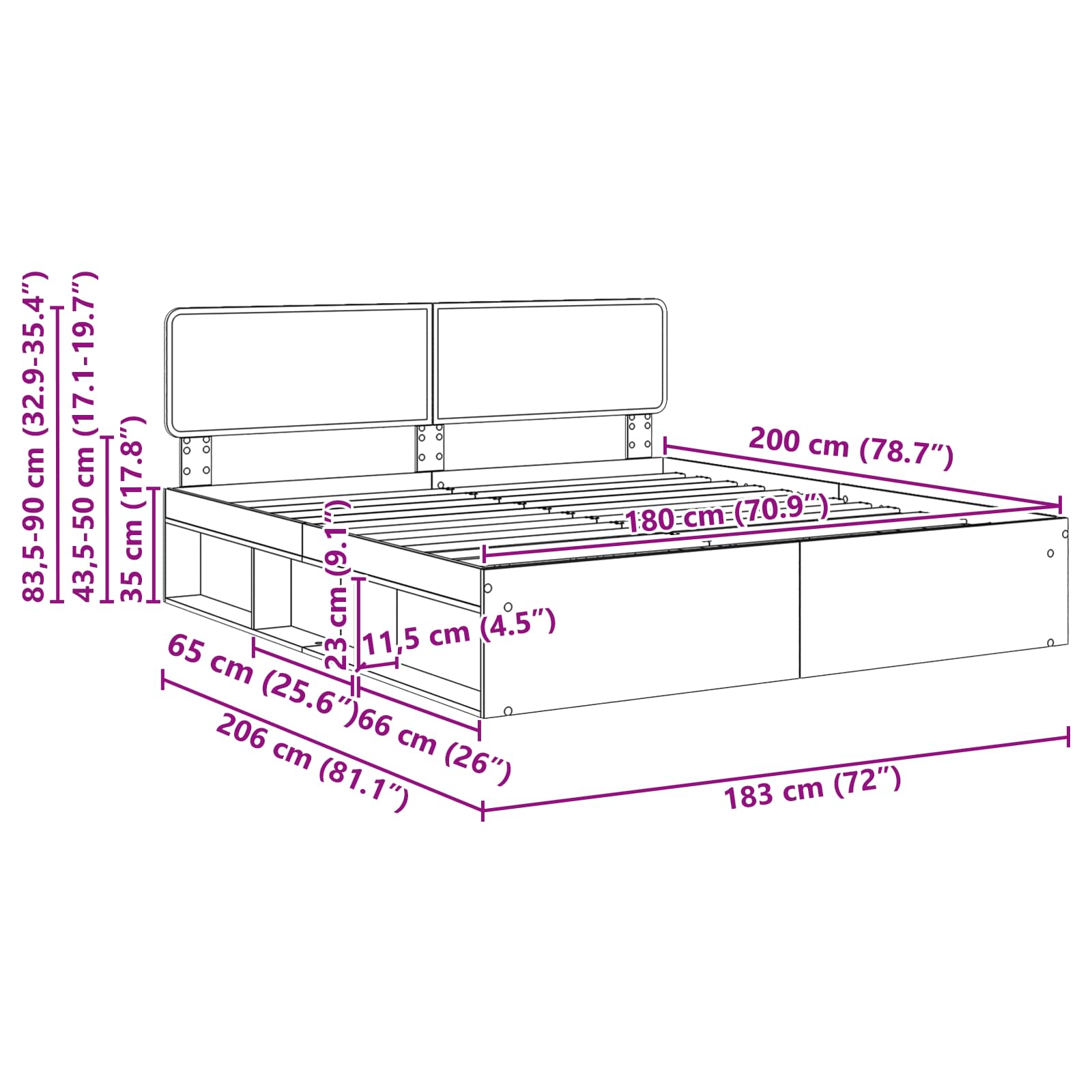 Bedframe met hoofdeinde Beton 180 x 200 cm Massief grenenhout image 13