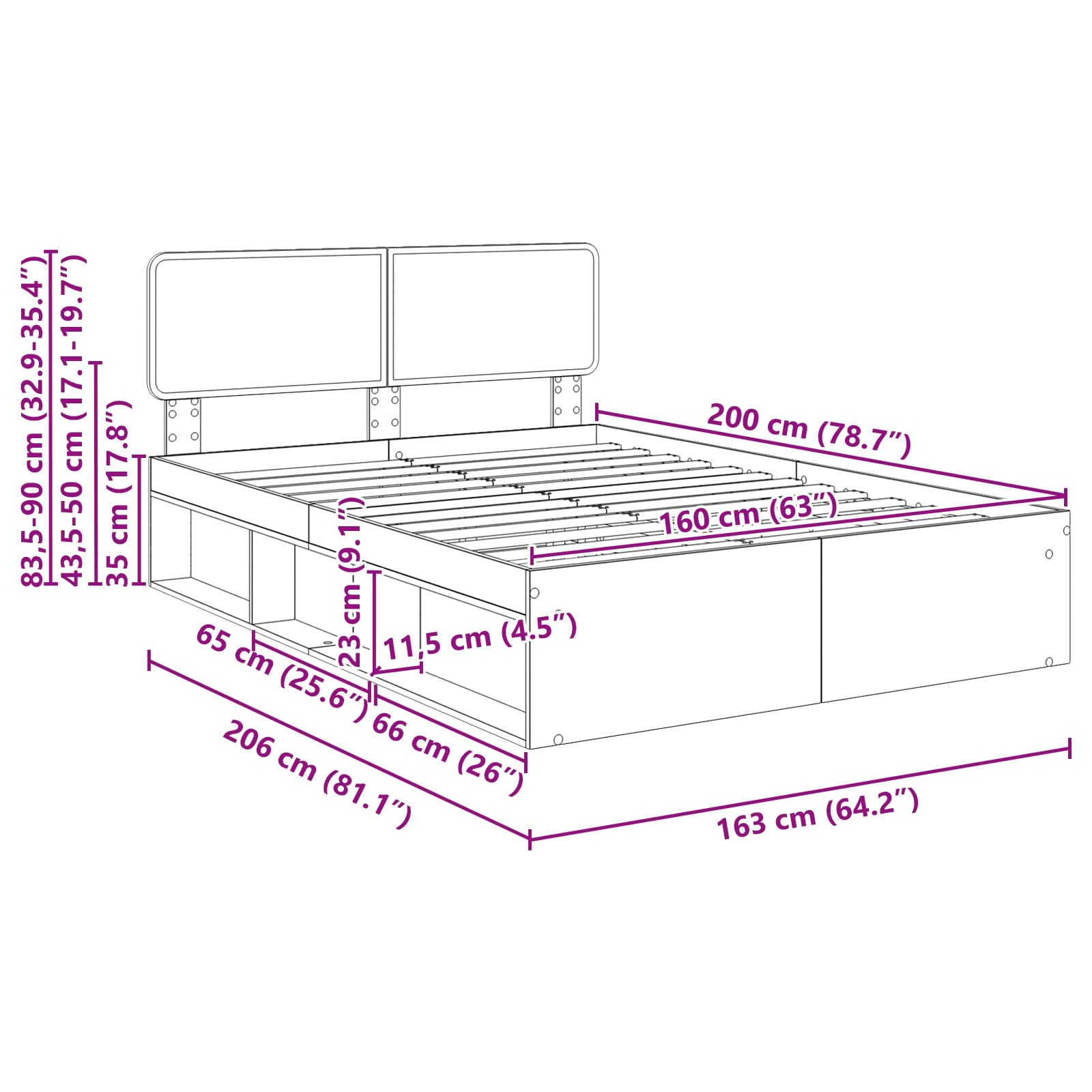 Bedframe Gerookt eiken 160 x 200 cm Massief grenenhout image 13