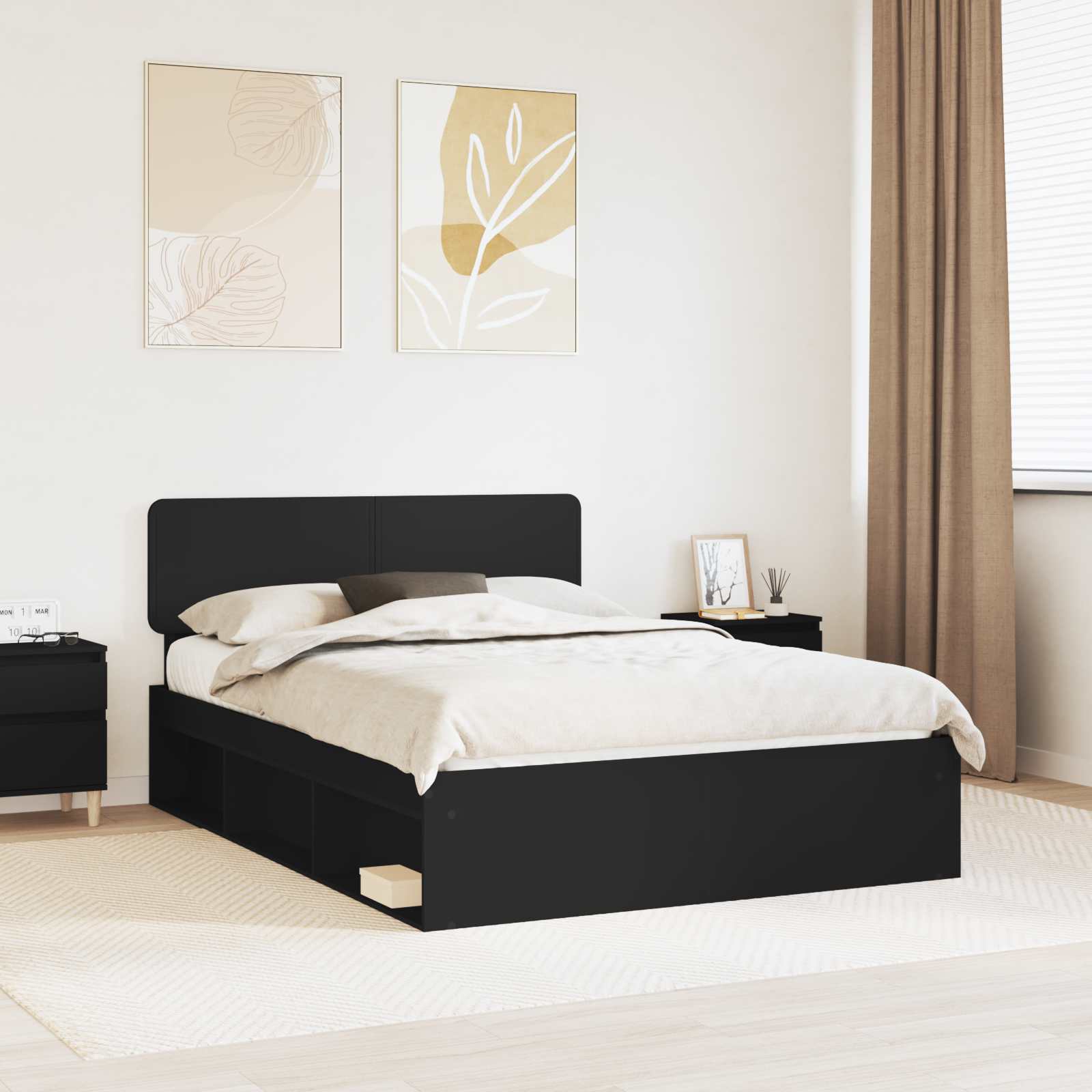 vidaXL Cadru de pat cu headboard Negru 140 x 200 cm Lemn de pin masiv