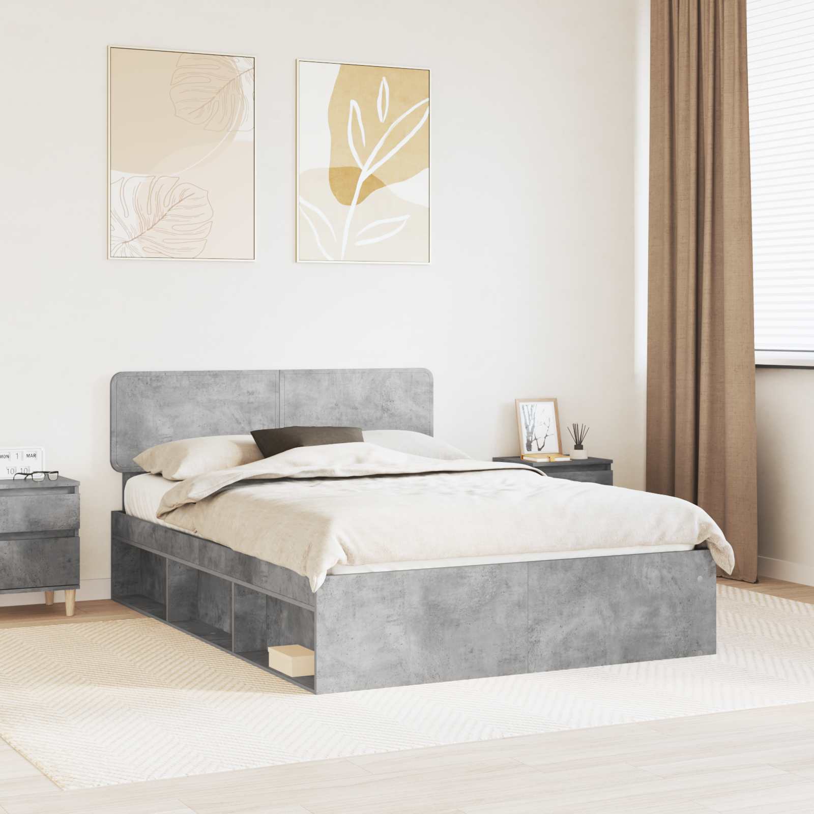 vidaXL Cadru de pat cu headboard Beton 140 x 200 cm Lemn de pin masiv