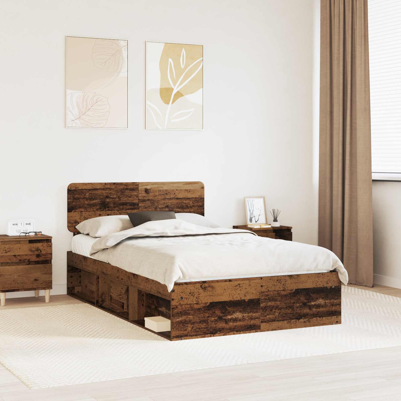 vidaXL Cadru de pat Lemn vechi 135 x 190 cm Lemn de pin masiv