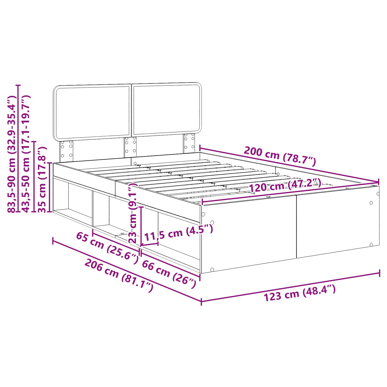 Bedframe met hoofdeinde Oudhout 120 x 200 cm Massief grenenhout image 13