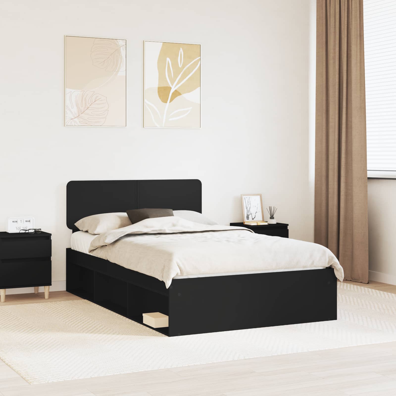 vidaXL Cadru de pat cu headboard Negru 120 x 190 cm Lemn de pin masiv