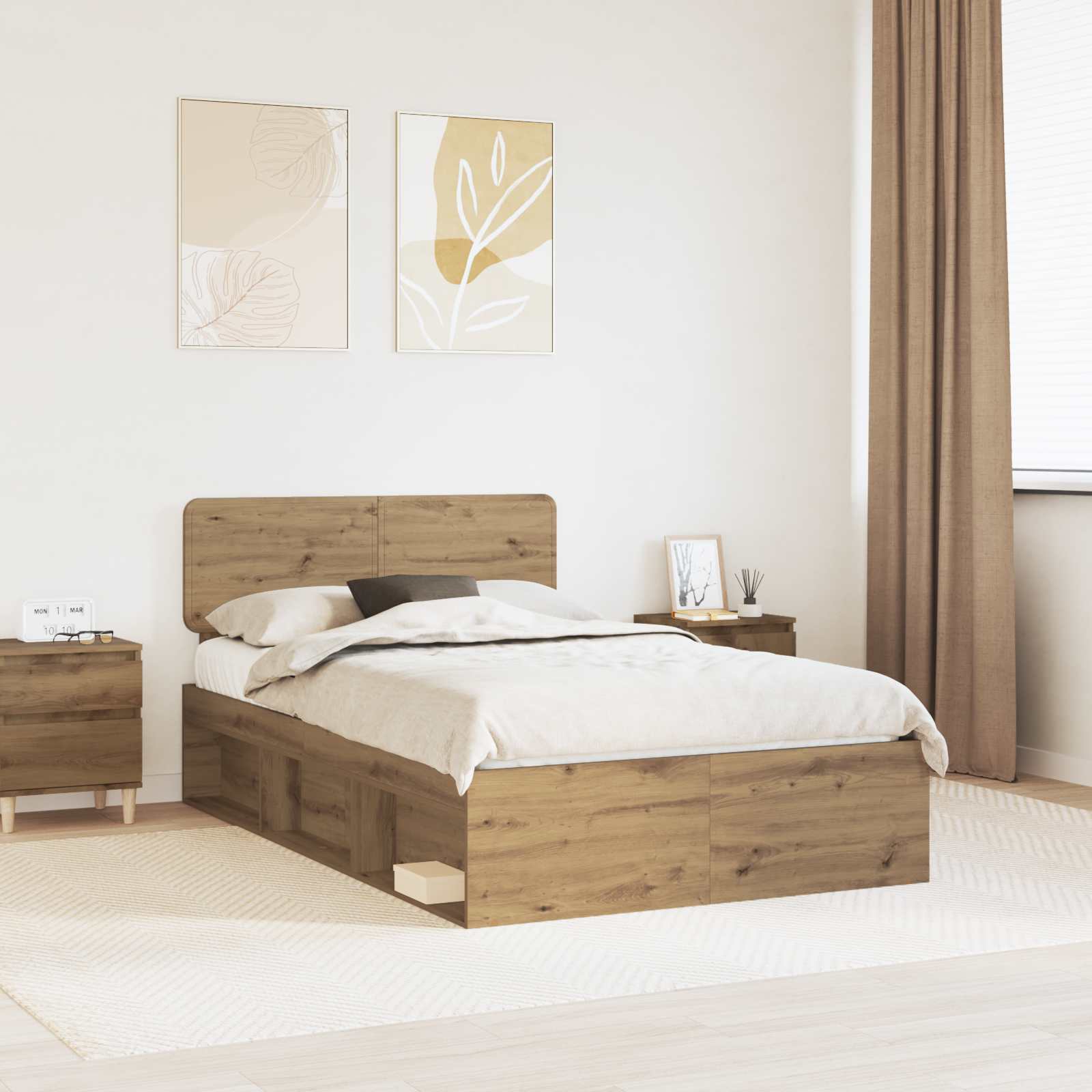 vidaXL Cadru de pat Stejar artizanal 120 x 190 cm Lemn de pin masiv
