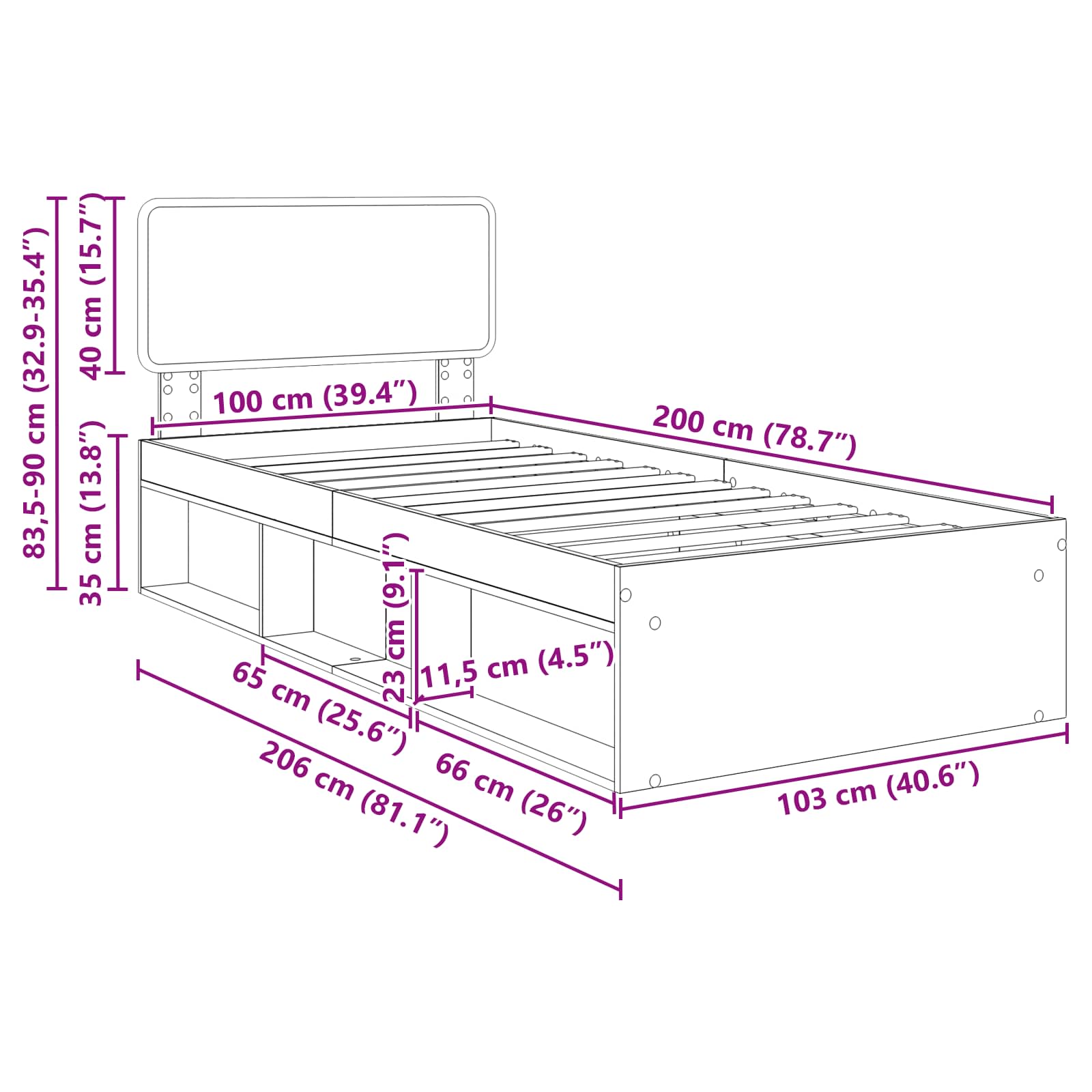 Bedframe Ambachtelijk eiken 100 x 200 cm Massief grenenhout image 13