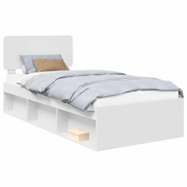 vidaXL Voodi raam peaga Valge 90 x 200 cm Tahke m&auml;nd