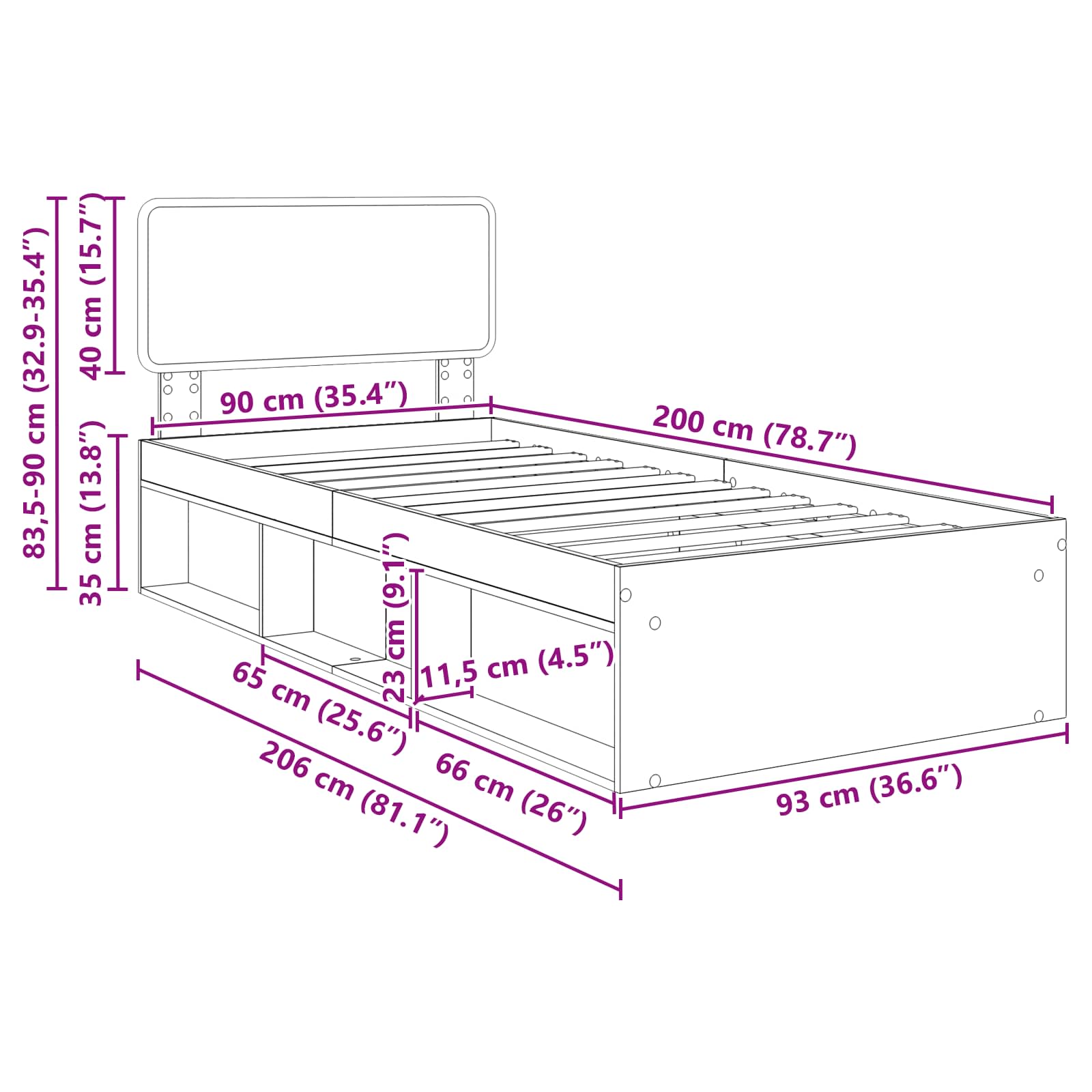 Bedframe Grijs Sonoma 90 x 200 cm Massief grenenhout image 13