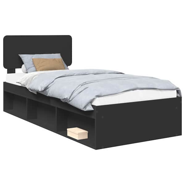 vidaXL Voodi raam peaga Must 75 x 190 cm Tahke m&auml;nd