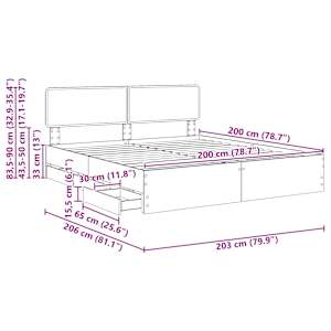 Rám postele se zásuvkou Černý 200 x 200 cm Dřevěný materiál - obrázek 14