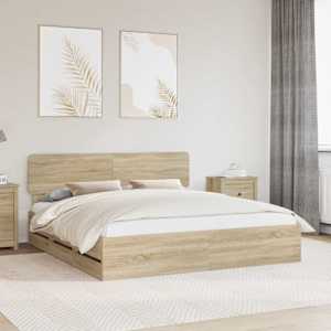 Rám postele s čelo Sonoma dub 200 x 200 cm Dřevěný materiál - obrázek 1