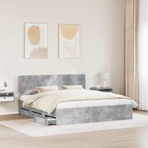 Rám postele s čelo Betonově Šedá 200 x 200 cm Dřevěný materiál - obrázek 3