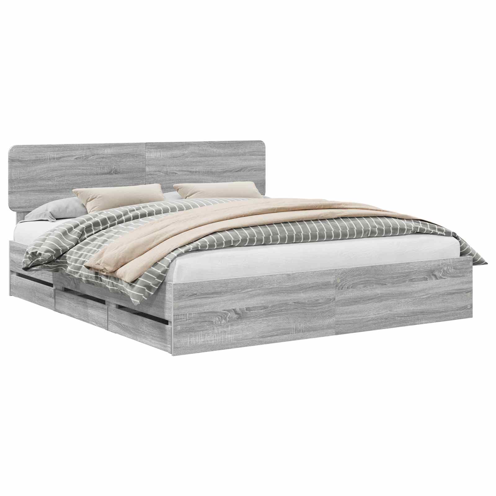 vidaXL Bedframe met lade Grijze Sonoma 200 x 200 cm Geconstrueerd hout grijs, foto 3