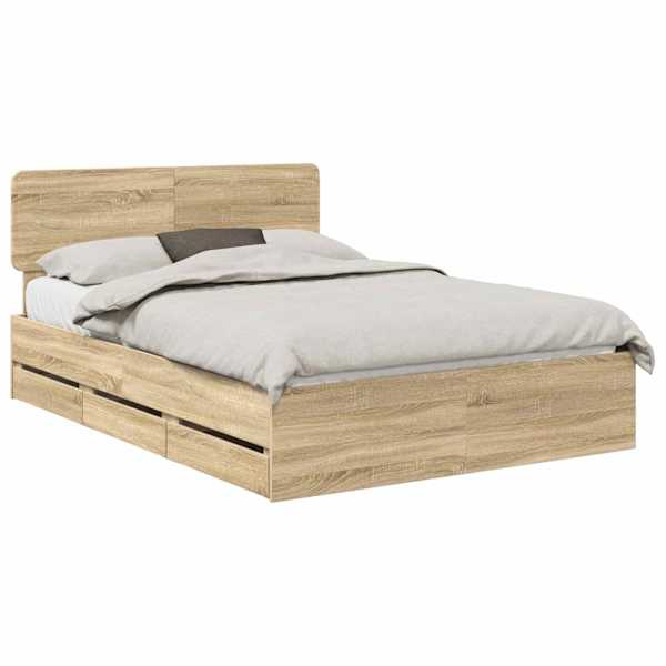 vidaXL Voodi raam sahtliga Sonoma tamm 150 x 200 cm T&ouml;&ouml;deldud puit