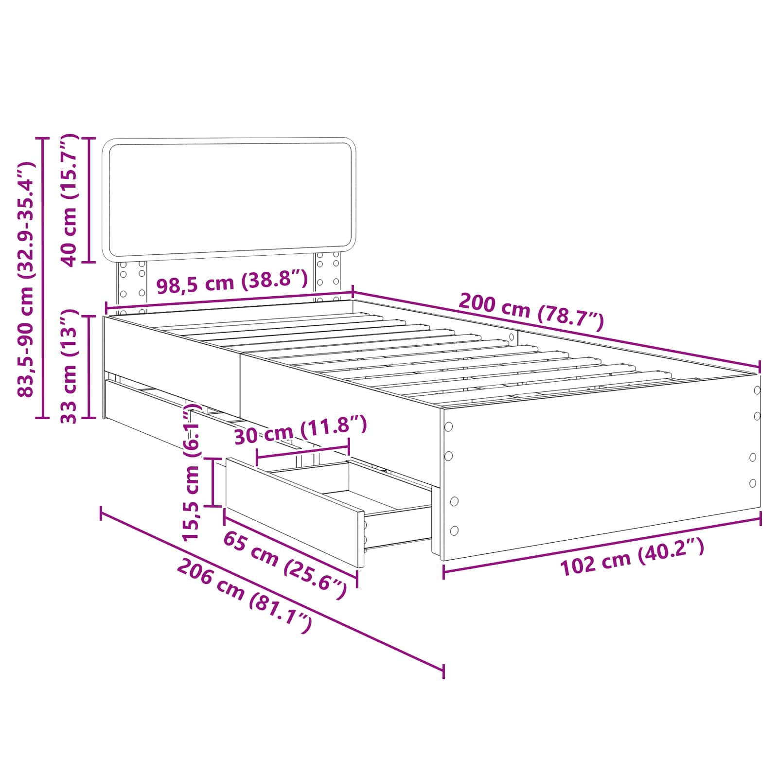 Rám postele s čelo Bílý 100 x 200 cm Dřevěný materiál - obrázek 14
